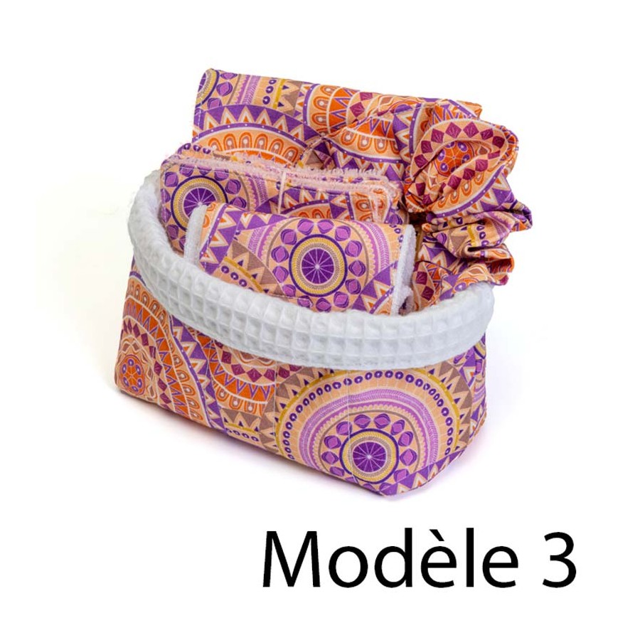 panière de démaquillage zéro déchet avec lingettes démaquillantes, bandeau de soin mini serviette visage, chouchou