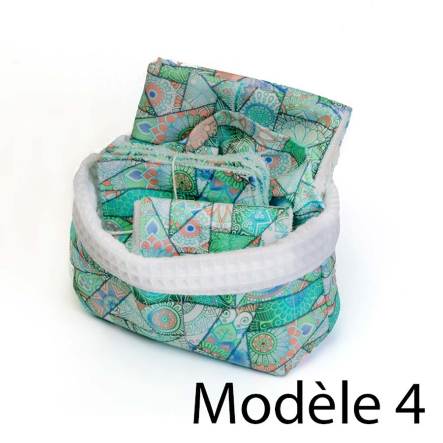 panière de démaquillage zéro déchet avec lingettes démaquillantes, bandeau de soin mini serviette visage, chouchou