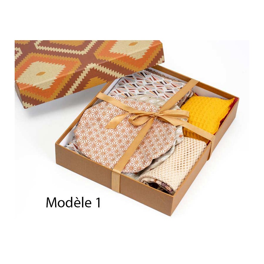 box zéro déchet pour la cuisine, charlotte à saladier, essuie-tout réutilisable, éponge réutilisable, sac à vrac