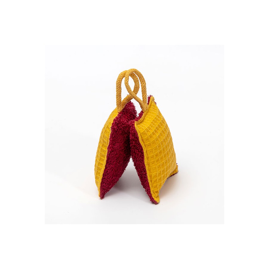 2 Éponges réutilisables jaune et rouge avec boucle dos à dos