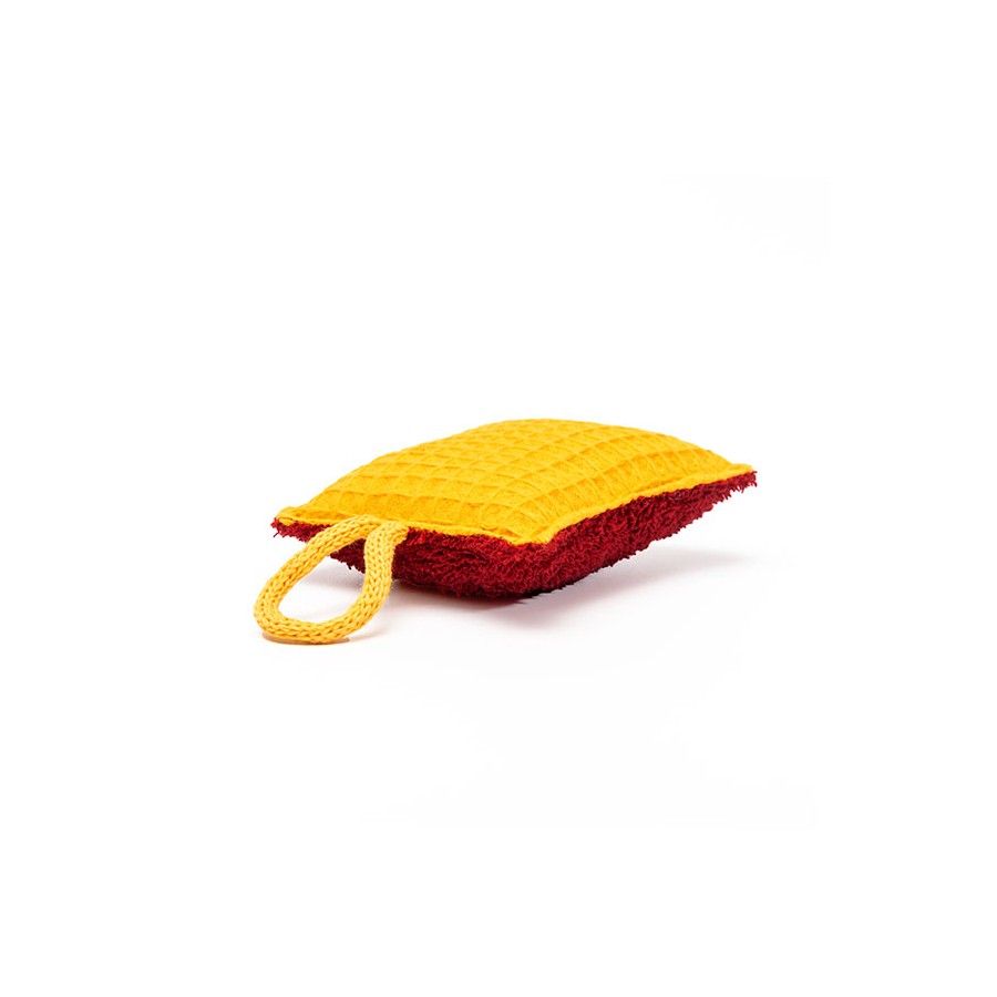 Éponge réutilisable jaune et rouge avec boucle, zéro déchet Éponge réutilisable jaune et rouge avec boucle, zéro déchet